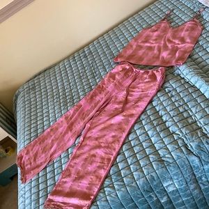Victoria Secrets two piece pink and gold plaid pajama set Lg top Medium bottom